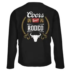 Tee Luv Coors Banquet Beer Rodeo Bull Double Sided Long Sleeve T-Shirt - Black Small