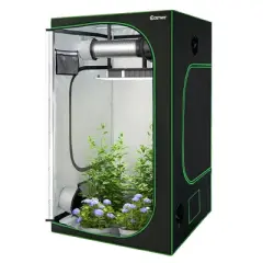 Costway 4x4 Grow Tent, 48''x48''x80'' High Reflective Mylar w/Observation Window Gray\Black