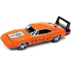 1969 Dodge Charger Daytona Orange w/Black Tail Stripe & Graphics w/Game Token 1/64 Diecast Model Car by Johnny Lightning
