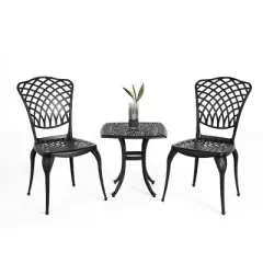 3 Piece Patio Seating Set, Aluminum Patio Accent Chairs Set Of 2 With Umbrella Hole,All Weather Square Metal Bistro Table Set -Maison Boucle