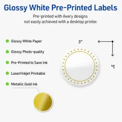 Avery 3" Diameter Labels, Gold Border with Gold Dots, 60 ct