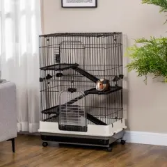 PawHut Small Animal Cage Rabbit Hutch with Universal Lockable Wheels, Slide-out Tray for Bunny, Chinchillas, Ferret