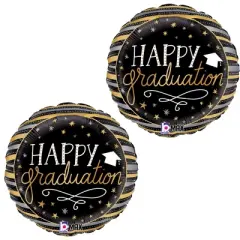 LoonBalloon Graduation Black Gold Theme Graduation Satin Metallic Stripes Balloon (2 pcs) Set with 4 latex