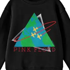 Pink Floyd Triangle Earth With Airplanes Logo Youth Black Crew Neck Sweatshirt