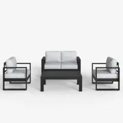 LayinSun 4 Pieces Aluminum Outdoor Patio Furniture Set, Metal Modern Conversation Sofa Set with Coffee Table and Washable Thick Cushions