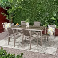 Christopher Knight Home Cape Coral Outdoor Aluminum and Faux Wood 7 Piece Dining Set