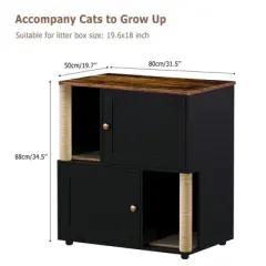 Double Litter Box Enclosure for 2 Cats - 2-Tier Wooden Cabinet w/Scratching Posts & Mats, Corner Cat Washroom/Bed
