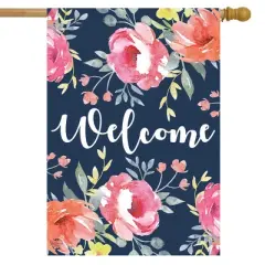 Watercolor Floral Spring House Flag Welcome Flowers 28" x 40" Briarwood Lane