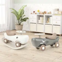 Costway Convertible Rocking Horse & Sliding Car with Detachable Balance Board Dark Gray/White