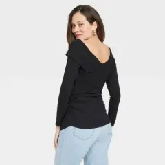 Long Sleeve Over the Shoulder Cross Front Maternity Top - Isabel Maternity by Ingrid & Isabel&trade;