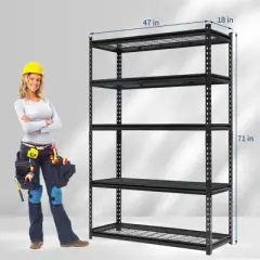 5 Tier Storage Shelving Unit, 2200 LBS Capacity Metal Adjustable Storage Shelves, Utility Storage Rack, Industrial Shelving Unit for Kitchen