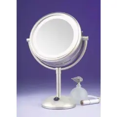 BF Speert Handmade European Lighted Magnifying Mirrors Model 8030|Matte Nickel Finish|2 Sided|Regular and 5X Magnification|7" Diameter Lens