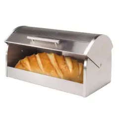Oggi Stainless Steel Breadbox with Tempered Glass Roll Top Lid