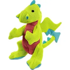 goDog Mesh Dragons Squeaky Plush Dog Toy, Double Chew Guard Technology - Green, Large