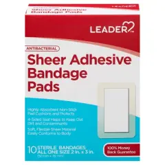 Leader All One Size Antibacterial Sheer Adhesive Bandage Pads 10 ea