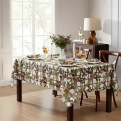 Elrene Pinecone Plaid Holiday Fabric Tablecloth - Elrene Home Fashions