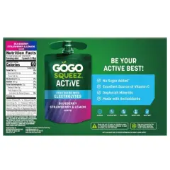 GoGo SqueeZ Active Fruit Blend with Electrolytes Variety Pack Blueberry Strawberry & Lemon Fruit Pouches - 3.9oz/10ct