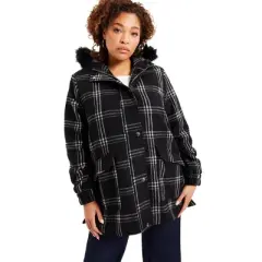 June + Vie by Roaman's Women&rsquo;s Plus Size Plaid Hooded Jacket