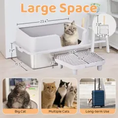 Phiestina Stainless Steel Cat Litter Box with Lid, Extra Large Pan with High Sides, Pedal Filter & Scoop, Gray