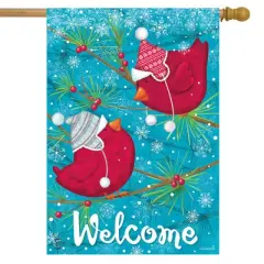 Portly Winter Birds House Flag Welcome Knit Hats 28" x 40" Briarwood Lane