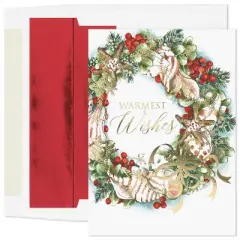 Masterpiece Studios Warmest Wishes Holiday Collection 16 Cards/Foil-Lined Envelopes, Shells & Berries, 5.6" x 7.8"