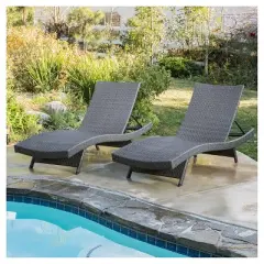Toscana Set of 2 Wicker Patio Chaise Lounge - Gray - Christopher Knight Home