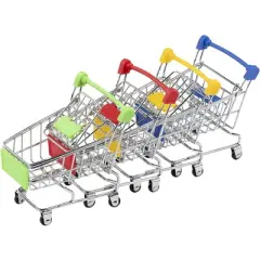 Juvale Mini Shopping Cart - 4-Pack Desk Organizers, Pen Pencil Holder Storage Toy For Stationery Supplies, 4 Colors, 3.25 X 4.375 X 4.75 Inches