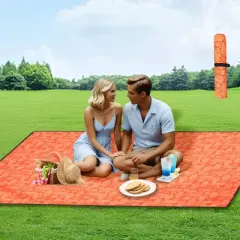 NAYSAYE Wagon Heavy Duty Folding Cart with Picnic Mat and All Terrain Wheels for Outdoor Adventures, Orange, 37.4"*23.03"*38.98"