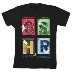 Harry Potter Hogwarts Houses by Letter Black T-shirt Toddler Boy to Youth Boy