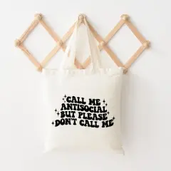City Creek Prints Call Me Antisocial Canvas Tote Bag - 15x16 - Natural