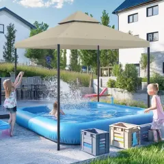 Yescom 10x10Ft Gazebo Top Replacement 2 Tier PU Water Resistance Outdoor Canopy Cover Patio Garden Outdoor Party Gray