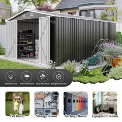 10x14 FT Outdoor Metal Backyard Storage Shed,Weatherproof Steel Garden Tool Shed,Storage Shed with 3 Lockable Doors and 4 Vents-Coolbibila