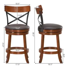 Costway Set of 4 Bar Stools Swivel 25'' Dining Bar Chairs with Rubber Wood Legs