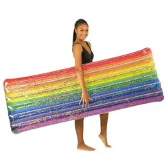 PoolCandy Large Inflatable Rainbow Pool Raft Deluxe Ultra Durable Sun Tan Fun Great For Pools, Lakes, And More