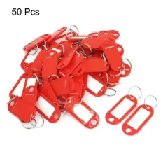 Unique Bargains Plastic Luggage Fobs ID Label Name Tag Badge Clip Holder Keyring Red 50pcs