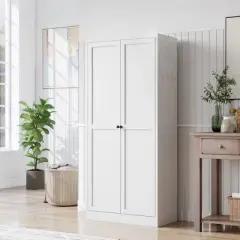 Gulches Modern Farmhouse 61" White Metal Kitchen Pantry Cabinet - 4 Adjustable Shelves, 110lb Capacity, Freestanding