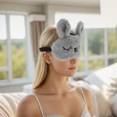 Soft Rabbit Eyes Sleep Mask Gray 1 Pc