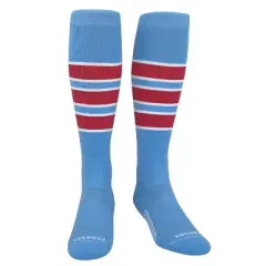 PEAR SOX Striped OTC Baseball, Softball, Football Socks - Sky Blue, White, Scarlet Red (C)
