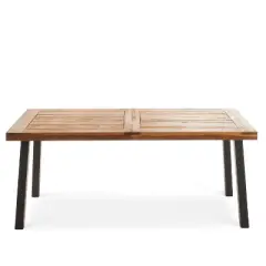 Suki Large Size Acacia Wood Patio Dining Table, Outdoor Coffee Table with Metal Frame - Maison Boucle
