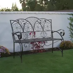 38" x 45" Iron Birds and Leaves Outdoor Garden Bench Brown - Alpine Corporation