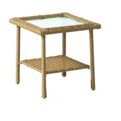 Living Accents Palmaro Tan Square Glass/Steel Side Table