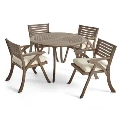 Christopher Knight Home Downgate Outdoor Acacia Wood 5 Piece Dining Set with Cushions