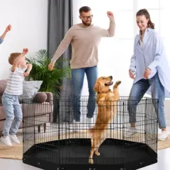 VEVOR Dog Playpen, 8 Pcs 30"H x 24"W Panels Foldable Metal Pet Exercise Pen, Dog Fence Indoor and Outdoor Pen with Door, 600D Oxford Fabric Bottom Pad