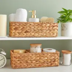 Farmlyn Creek 2 Pack Decorative Water Hyacinth Storage Baskets with 3 Compartments for Bathroom, Laundry Room, Nursery