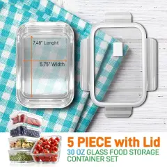 NutriChef 10-Piece High Borosilicate Glass Meal Prep Containers Set - Clear Locking Lids, 30oz