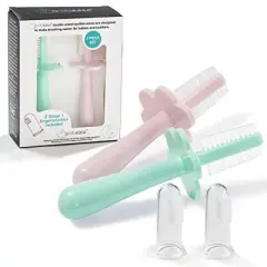 Grabease Double-Sided Toothbrush for Babies and Toddlers With Free Silicone Baby Finger Brush, 2 Pack