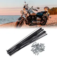 Unique Bargains Bicycle Steel Spokes 14G Bike Spoke with Nipples for Most Bicycle Black 36 Pcs