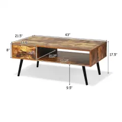 Costway Retro Coffee Table Mid Century Modern Living Room Furniture w/Open Storage Shelf