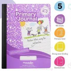 Manaloom Primary Journal Notebook Grades K-2 &ndash; 5 Pack &ndash; 100 Sheets, 9.75" x 7.5" &ndash; Primary Ruled with Drawing Space