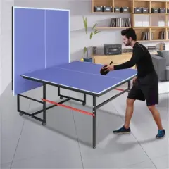 YONWAY 8ft Mid-Size Table Tennis Table Foldable & Portable Ping Pong Table Set for Indoor Games with Net, 2 Table Tennis Paddles and 3 Balls